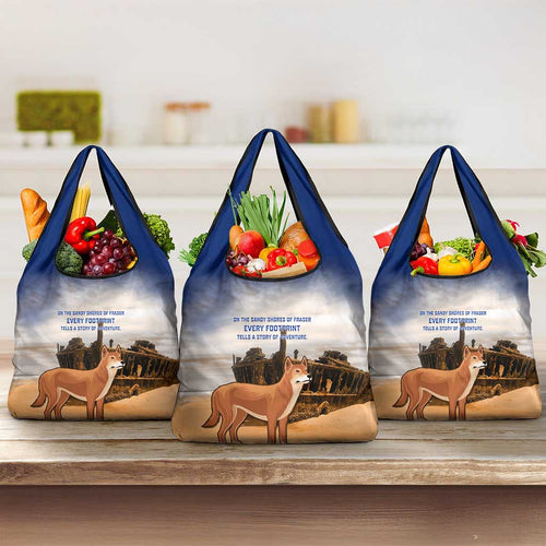 Australia Fraser Island Grocery Bag Dingo With Maheno Shipwreck K'gari Proud