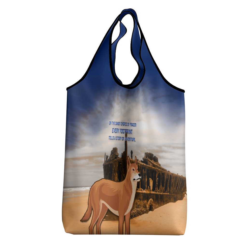 Australia Fraser Island Grocery Bag Dingo With Maheno Shipwreck K'gari Proud