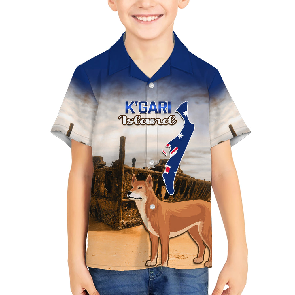 Australia Fraser Island Kid Hawaiian Shirt Dingo With Maheno Shipwreck K'gari Proud