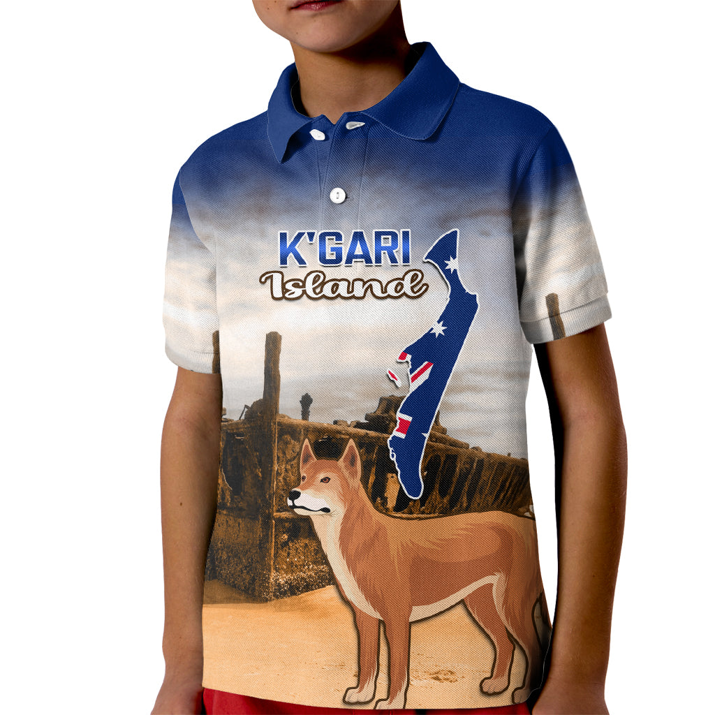 Australia Fraser Island Kid Polo Shirt Dingo With Maheno Shipwreck K'gari Proud