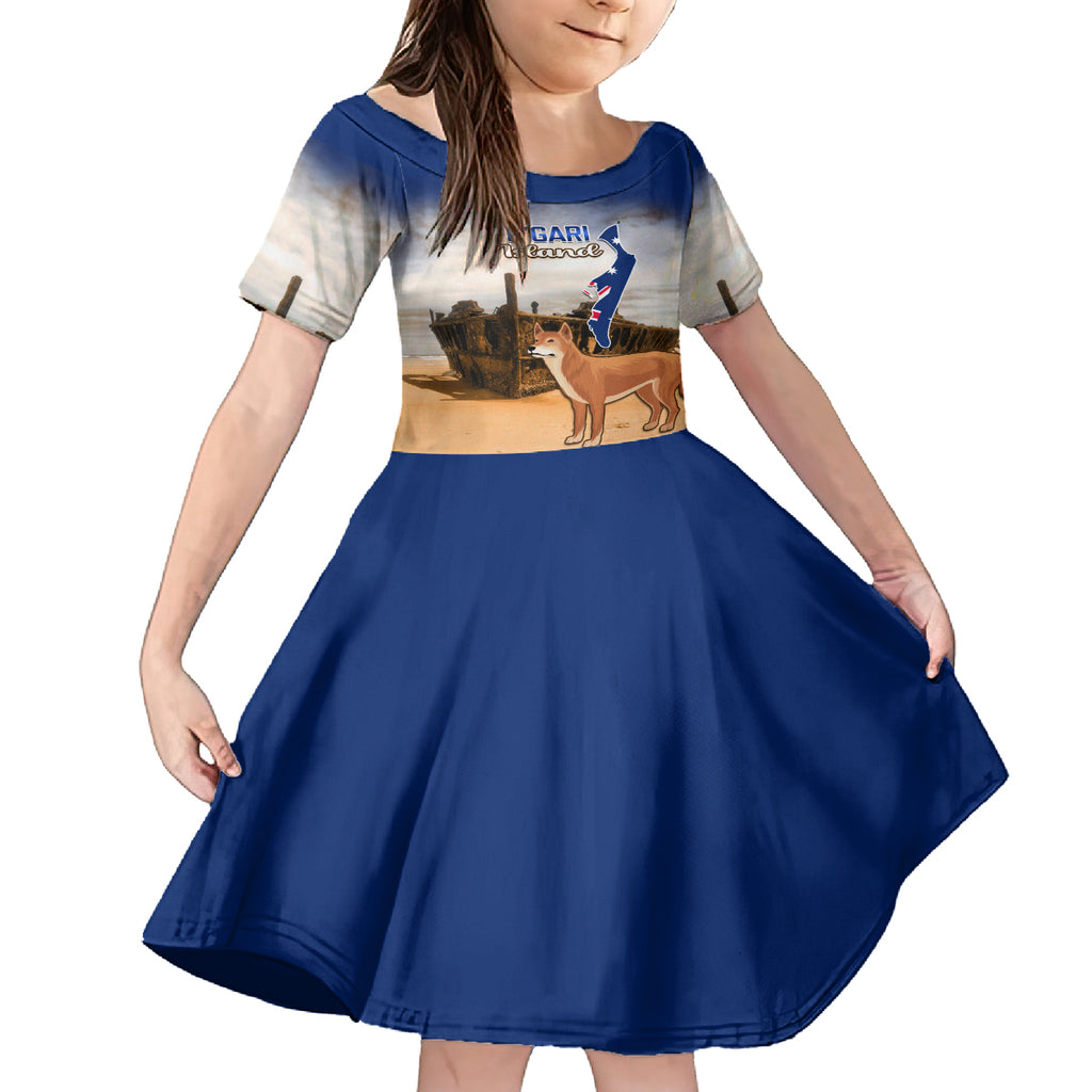 Australia Fraser Island Kid Short Sleeve Dress Dingo With Maheno Shipwreck K'gari Proud