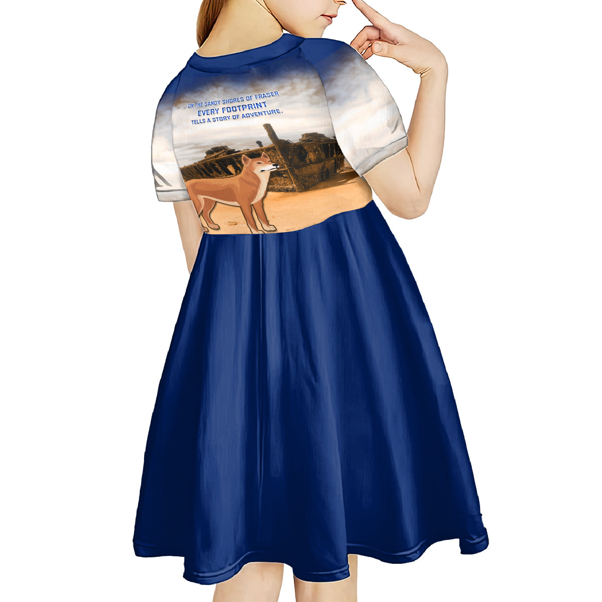 Australia Fraser Island Kid Short Sleeve Dress Dingo With Maheno Shipwreck K'gari Proud