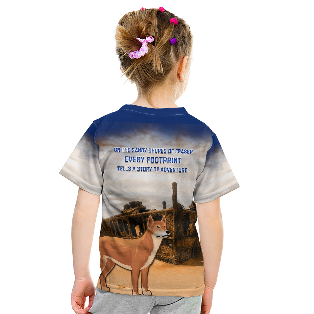 Australia Fraser Island Kid T Shirt Dingo With Maheno Shipwreck K'gari Proud