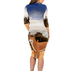 Australia Fraser Island Long Sleeve Bodycon Dress Dingo With Maheno Shipwreck K'gari Proud