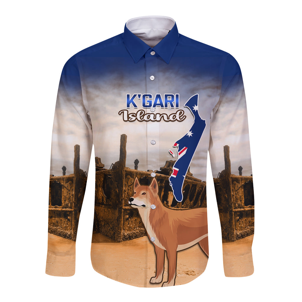 Australia Fraser Island Long Sleeve Button Shirt Dingo With Maheno Shipwreck K'gari Proud