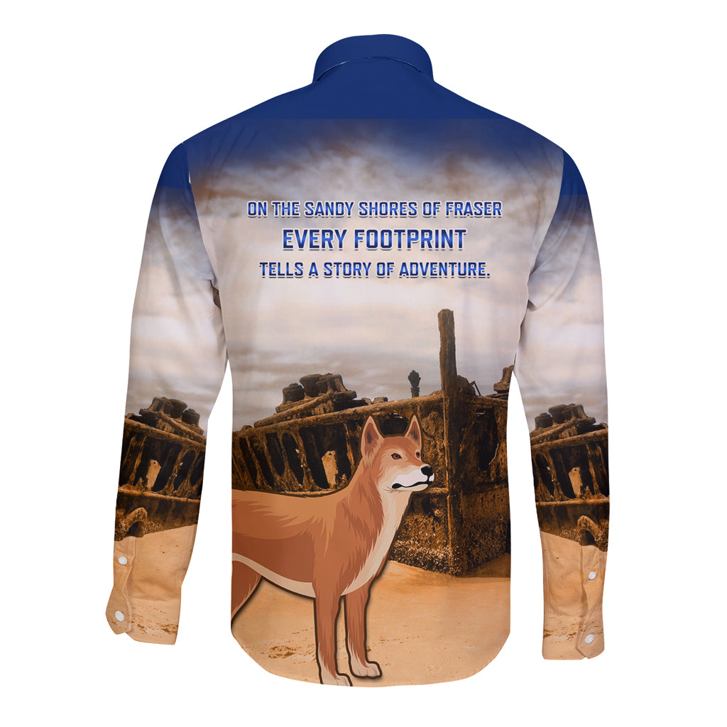 Australia Fraser Island Long Sleeve Button Shirt Dingo With Maheno Shipwreck K'gari Proud