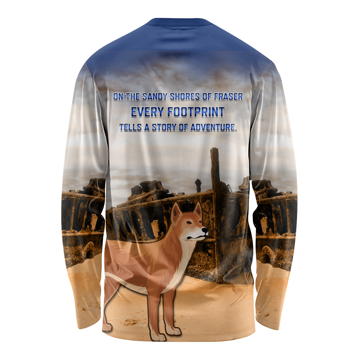 Australia Fraser Island Long Sleeve Shirt Dingo With Maheno Shipwreck K'gari Proud