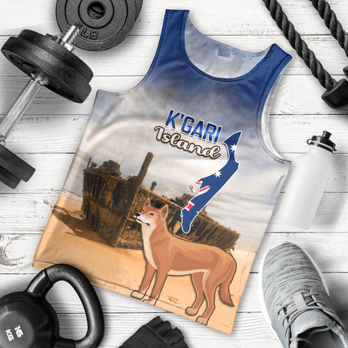 Australia Fraser Island Men Tank Top Dingo With Maheno Shipwreck K'gari Proud