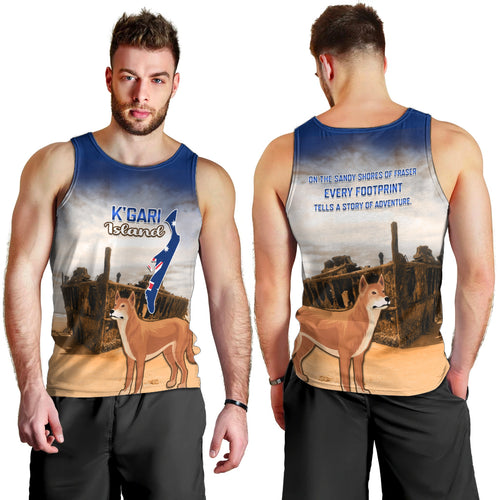Australia Fraser Island Men Tank Top Dingo With Maheno Shipwreck K'gari Proud