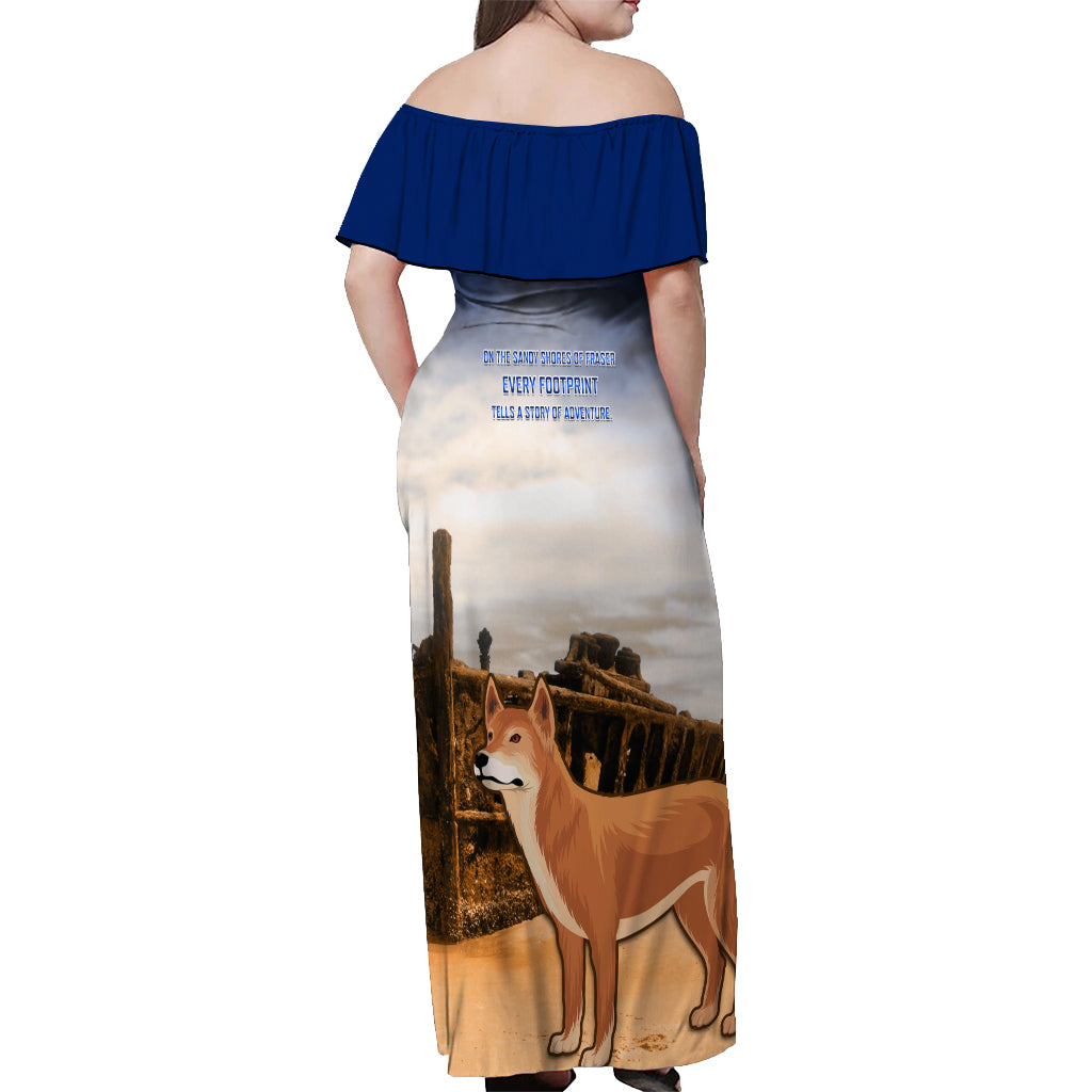 Australia Fraser Island Off Shoulder Maxi Dress Dingo With Maheno Shipwreck K'gari Proud