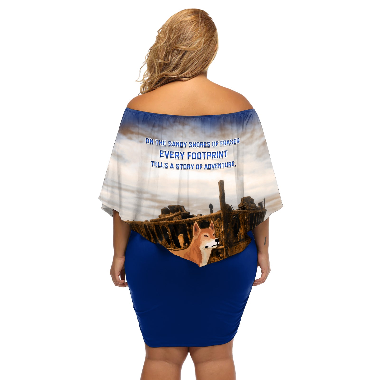 Australia Fraser Island Off Shoulder Short Dress Dingo With Maheno Shipwreck K'gari Proud
