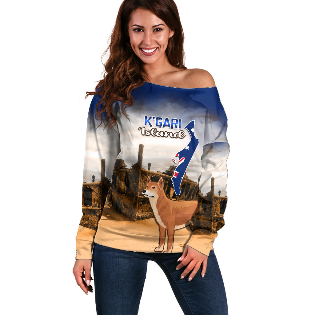 Australia Fraser Island Off Shoulder Sweater Dingo With Maheno Shipwreck K'gari Proud