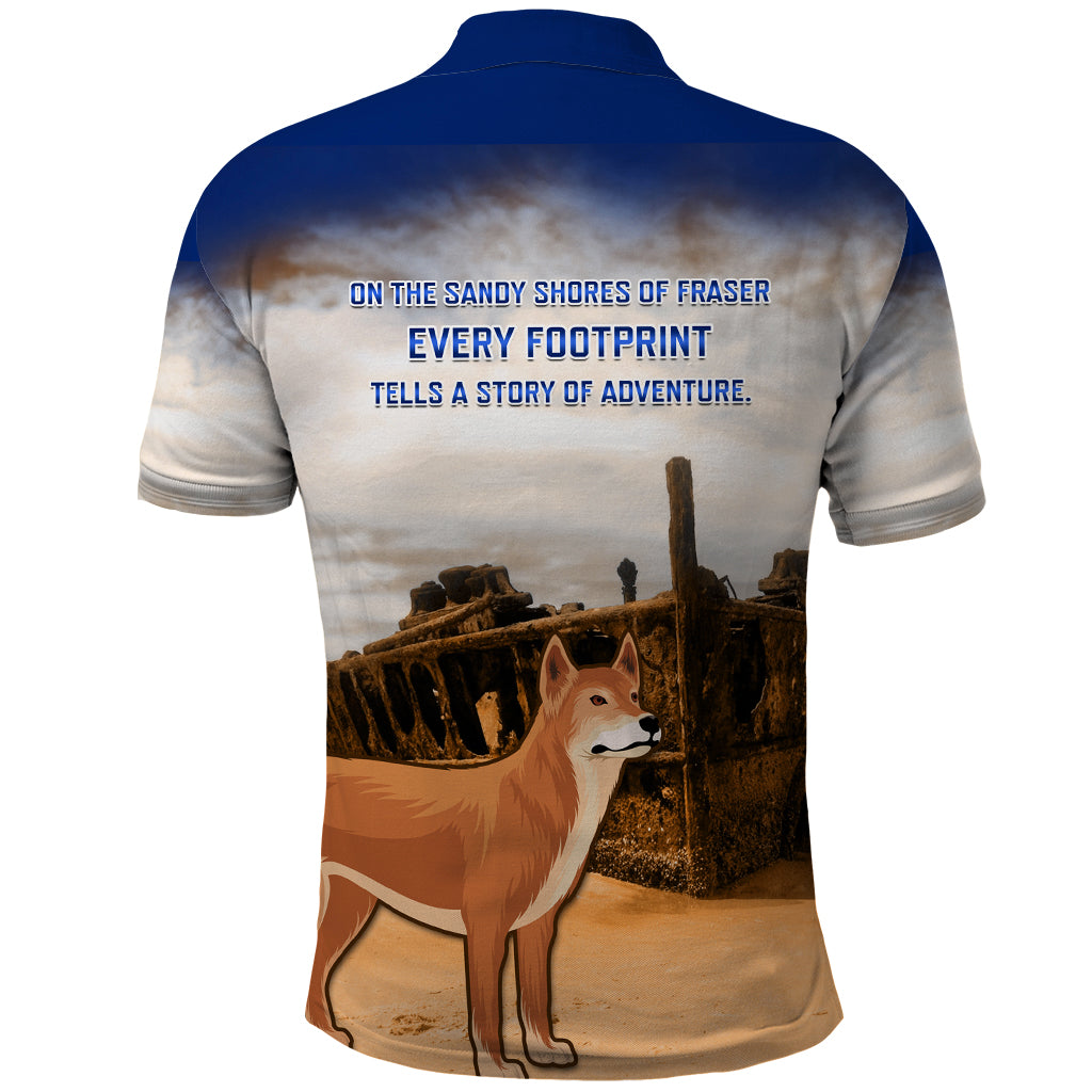 Australia Fraser Island Polo Shirt Dingo With Maheno Shipwreck K'gari Proud
