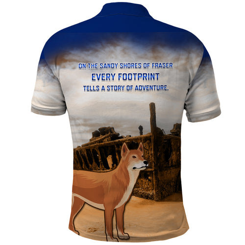 Australia Fraser Island Polo Shirt Dingo With Maheno Shipwreck K'gari Proud