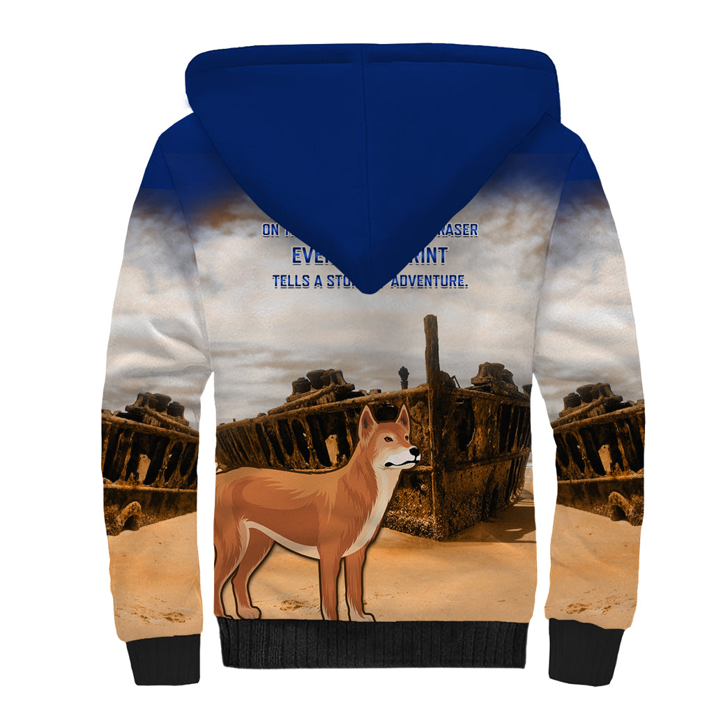 Australia Fraser Island Sherpa Hoodie Dingo With Maheno Shipwreck K'gari Proud