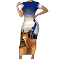 Australia Fraser Island Short Sleeve Bodycon Dress Dingo With Maheno Shipwreck K'gari Proud