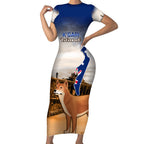 Australia Fraser Island Short Sleeve Bodycon Dress Dingo With Maheno Shipwreck K'gari Proud