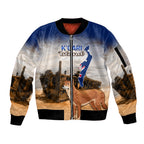 Australia Fraser Island Sleeve Zip Bomber Jacket Dingo With Maheno Shipwreck K'gari Proud