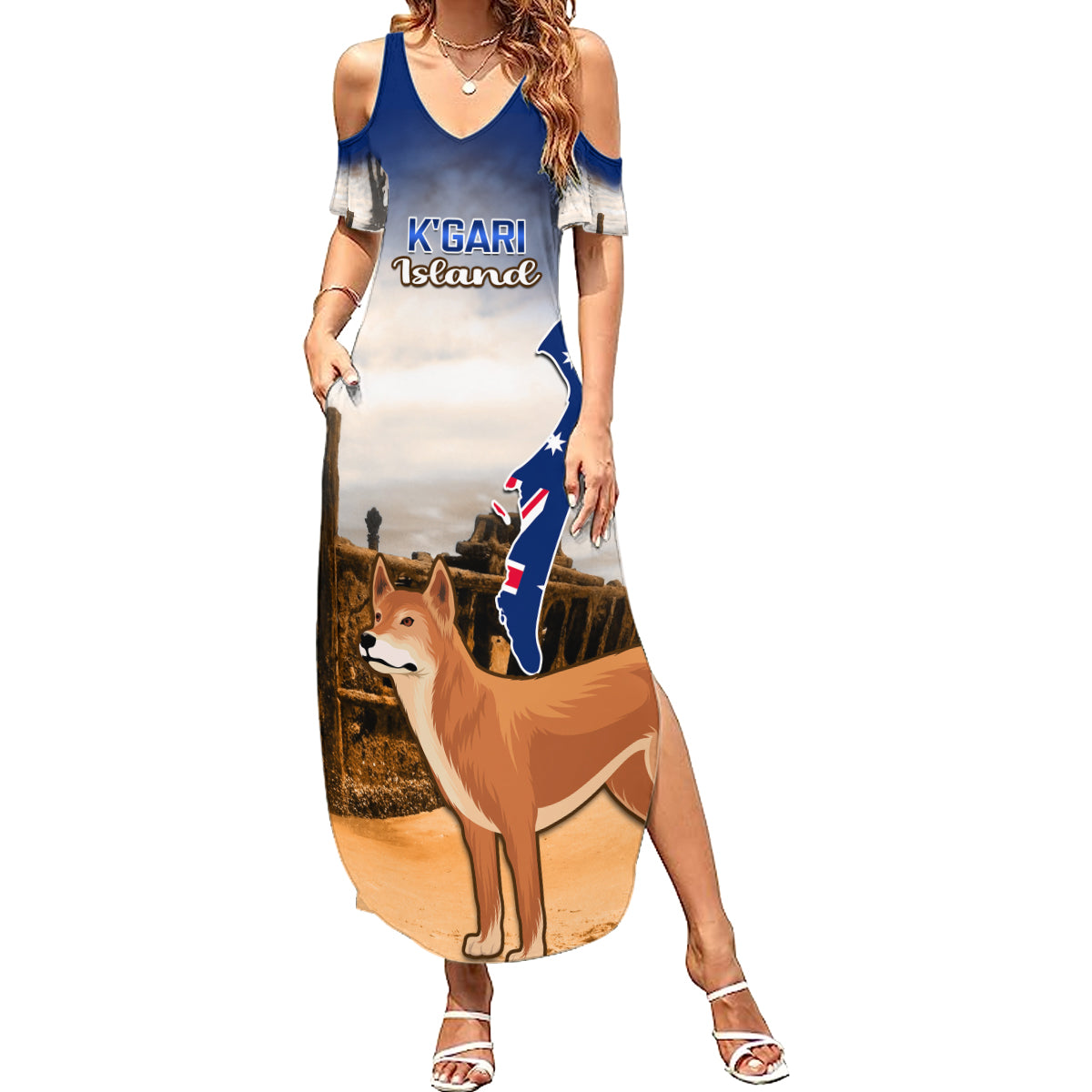 Australia Fraser Island Summer Maxi Dress Dingo With Maheno Shipwreck K'gari Proud