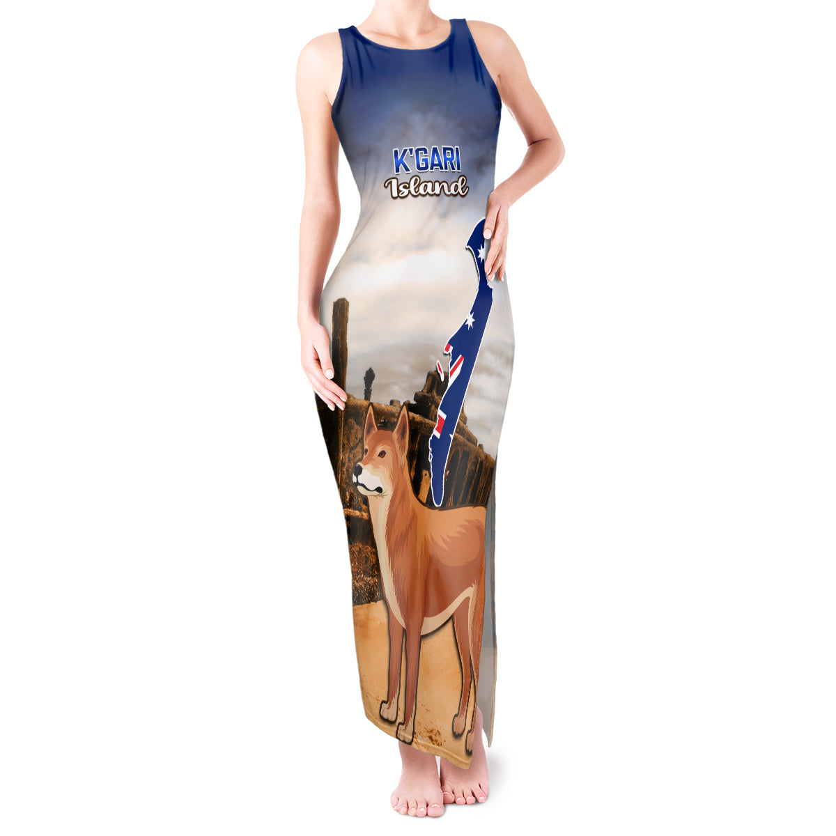 Australia Fraser Island Tank Maxi Dress Dingo With Maheno Shipwreck K'gari Proud
