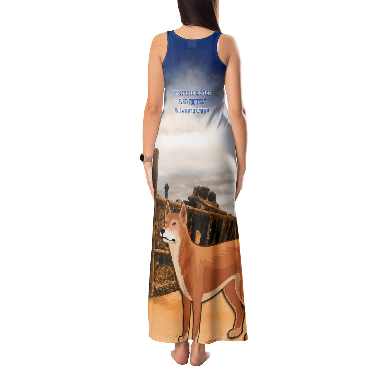 Australia Fraser Island Tank Maxi Dress Dingo With Maheno Shipwreck K'gari Proud