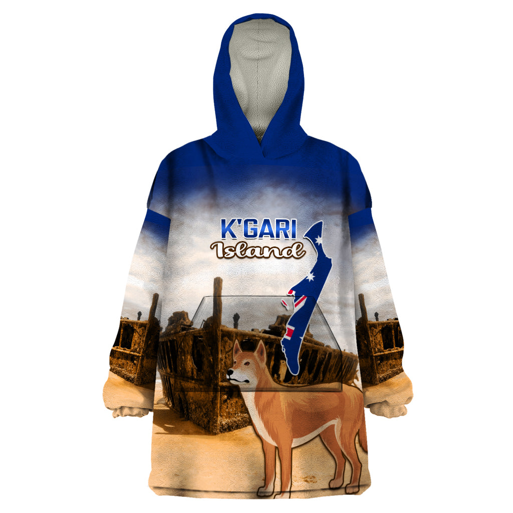 Australia Fraser Island Wearable Blanket Hoodie Dingo With Maheno Shipwreck K'gari Proud