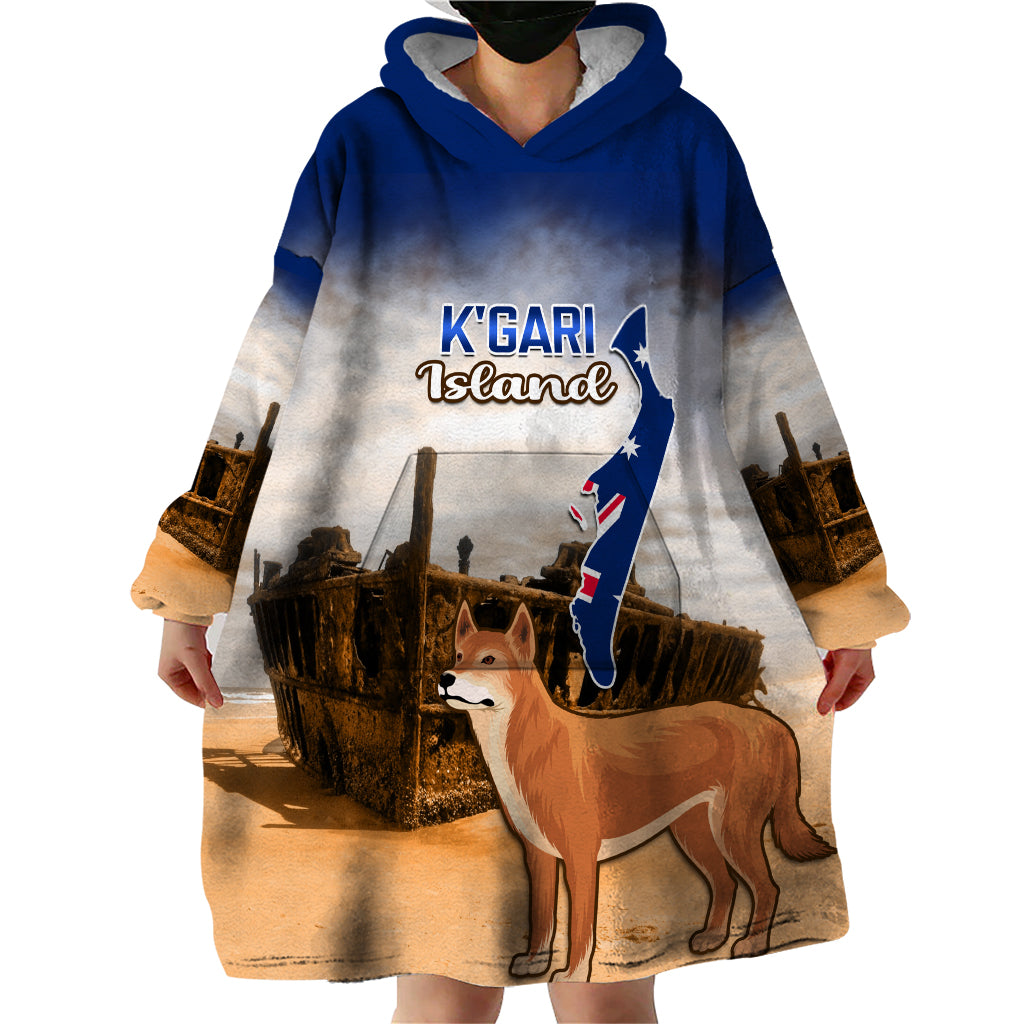 Australia Fraser Island Wearable Blanket Hoodie Dingo With Maheno Shipwreck K'gari Proud