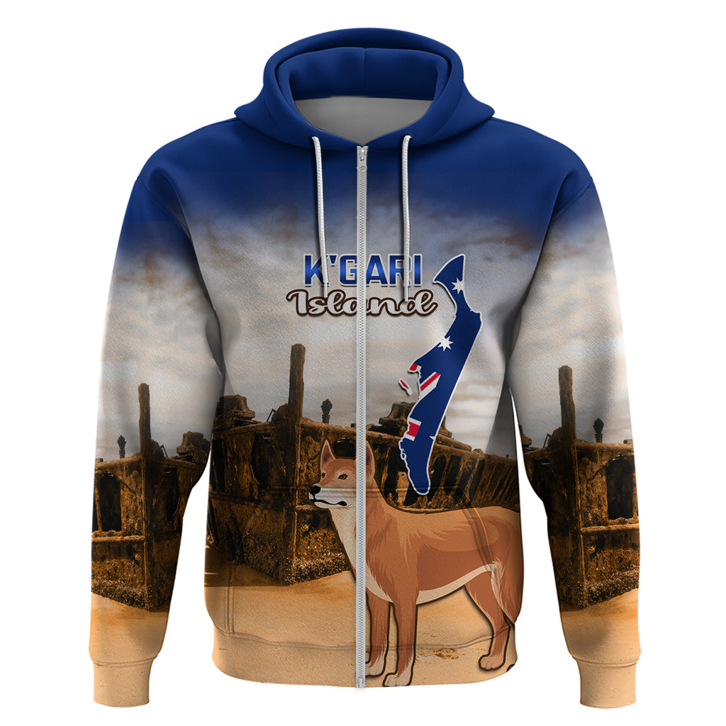Australia Fraser Island Zip Hoodie Dingo With Maheno Shipwreck K'gari Proud