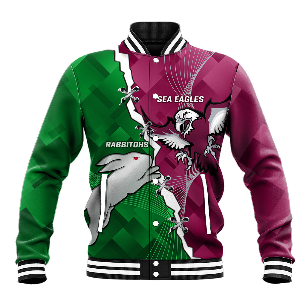 Personalised Rabbitohs And Eagles Rugby Baseball Jacket NRL 2024 Dynamic Together