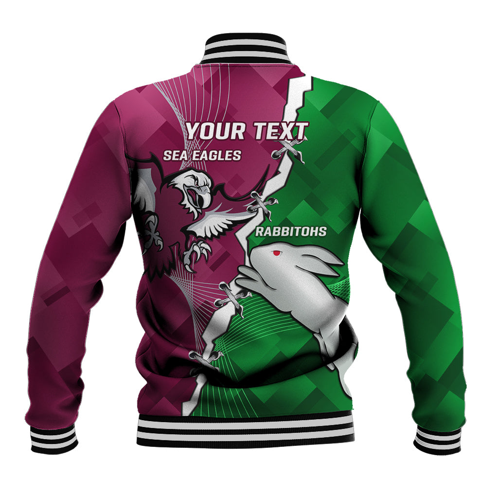 Personalised Rabbitohs And Eagles Rugby Baseball Jacket NRL 2024 Dynamic Together