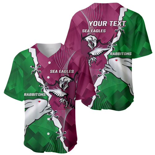 Personalised Rabbitohs And Eagles Rugby Baseball Jersey NRL 2024 Dynamic Together