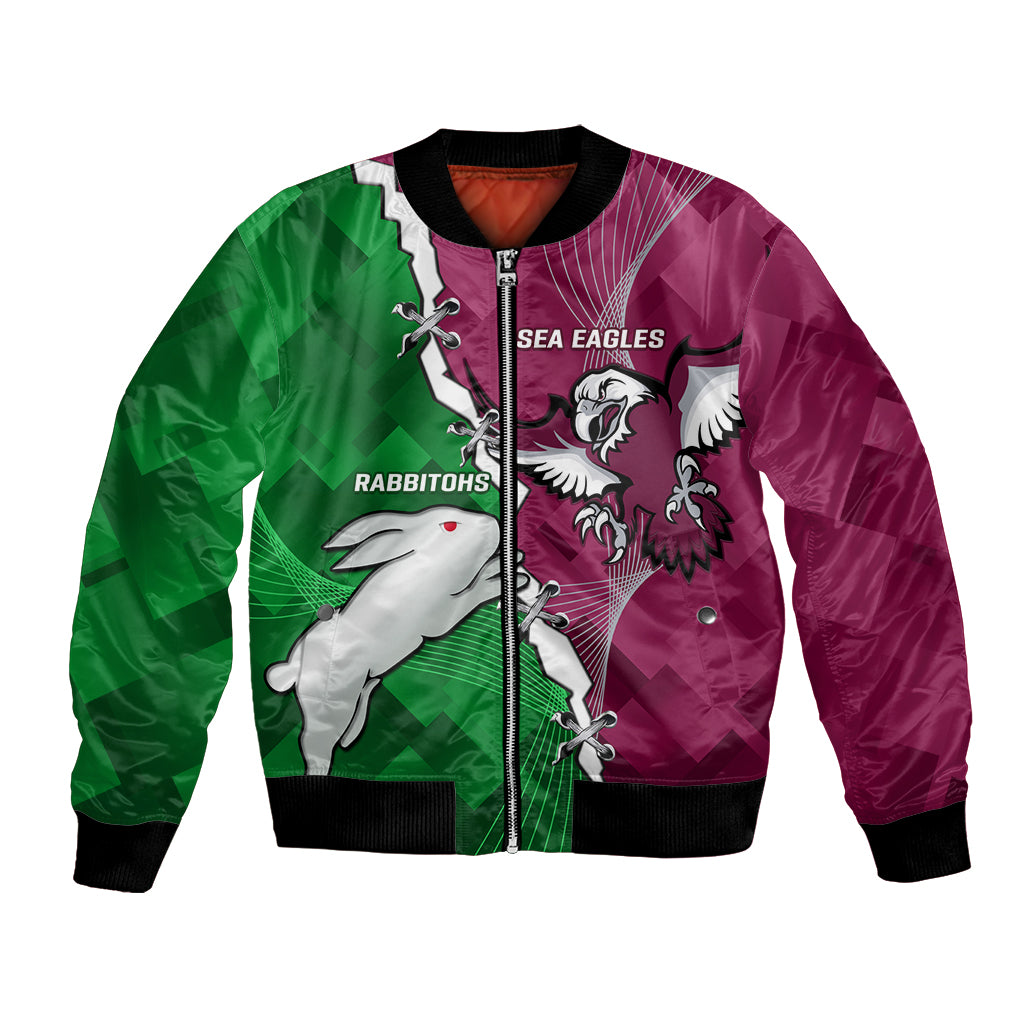 Personalised Rabbitohs And Eagles Rugby Bomber Jacket NRL 2024 Dynamic Together