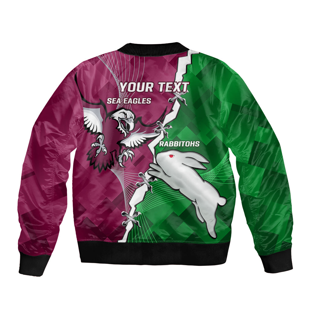 Personalised Rabbitohs And Eagles Rugby Bomber Jacket NRL 2024 Dynamic Together
