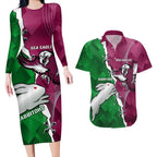 Personalised Rabbitohs And Eagles Rugby Couples Matching Long Sleeve Bodycon Dress and Hawaiian Shirt NRL 2024 Dynamic Together