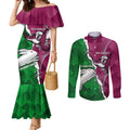Personalised Rabbitohs And Eagles Rugby Couples Matching Mermaid Dress and Long Sleeve Button Shirt NRL 2024 Dynamic Together