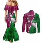 Personalised Rabbitohs And Eagles Rugby Couples Matching Mermaid Dress and Long Sleeve Button Shirt NRL 2024 Dynamic Together