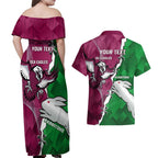 Personalised Rabbitohs And Eagles Rugby Couples Matching Off Shoulder Maxi Dress and Hawaiian Shirt NRL 2024 Dynamic Together