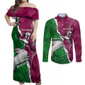 Personalised Rabbitohs And Eagles Rugby Couples Matching Off Shoulder Maxi Dress and Long Sleeve Button Shirt NRL 2024 Dynamic Together