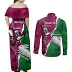 Personalised Rabbitohs And Eagles Rugby Couples Matching Off Shoulder Maxi Dress and Long Sleeve Button Shirt NRL 2024 Dynamic Together