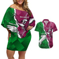Personalised Rabbitohs And Eagles Rugby Couples Matching Off Shoulder Short Dress and Hawaiian Shirt NRL 2024 Dynamic Together