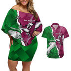 Personalised Rabbitohs And Eagles Rugby Couples Matching Off Shoulder Short Dress and Hawaiian Shirt NRL 2024 Dynamic Together