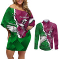 Personalised Rabbitohs And Eagles Rugby Couples Matching Off Shoulder Short Dress and Long Sleeve Button Shirt NRL 2024 Dynamic Together