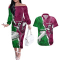 Personalised Rabbitohs And Eagles Rugby Couples Matching Off The Shoulder Long Sleeve Dress and Hawaiian Shirt NRL 2024 Dynamic Together