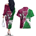 Personalised Rabbitohs And Eagles Rugby Couples Matching Off The Shoulder Long Sleeve Dress and Hawaiian Shirt NRL 2024 Dynamic Together