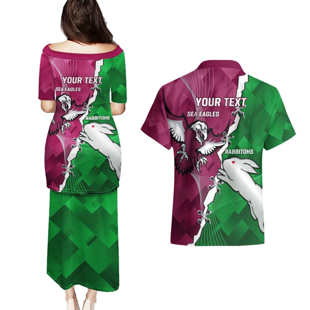 Personalised Rabbitohs And Eagles Rugby Couples Matching Puletasi and Hawaiian Shirt NRL 2024 Dynamic Together