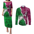 Personalised Rabbitohs And Eagles Rugby Couples Matching Puletasi and Long Sleeve Button Shirt NRL 2024 Dynamic Together