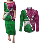 Personalised Rabbitohs And Eagles Rugby Couples Matching Puletasi and Long Sleeve Button Shirt NRL 2024 Dynamic Together