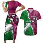 Personalised Rabbitohs And Eagles Rugby Couples Matching Short Sleeve Bodycon Dress and Hawaiian Shirt NRL 2024 Dynamic Together