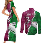 Personalised Rabbitohs And Eagles Rugby Couples Matching Short Sleeve Bodycon Dress and Long Sleeve Button Shirt NRL 2024 Dynamic Together