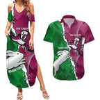Personalised Rabbitohs And Eagles Rugby Couples Matching Summer Maxi Dress and Hawaiian Shirt NRL 2024 Dynamic Together